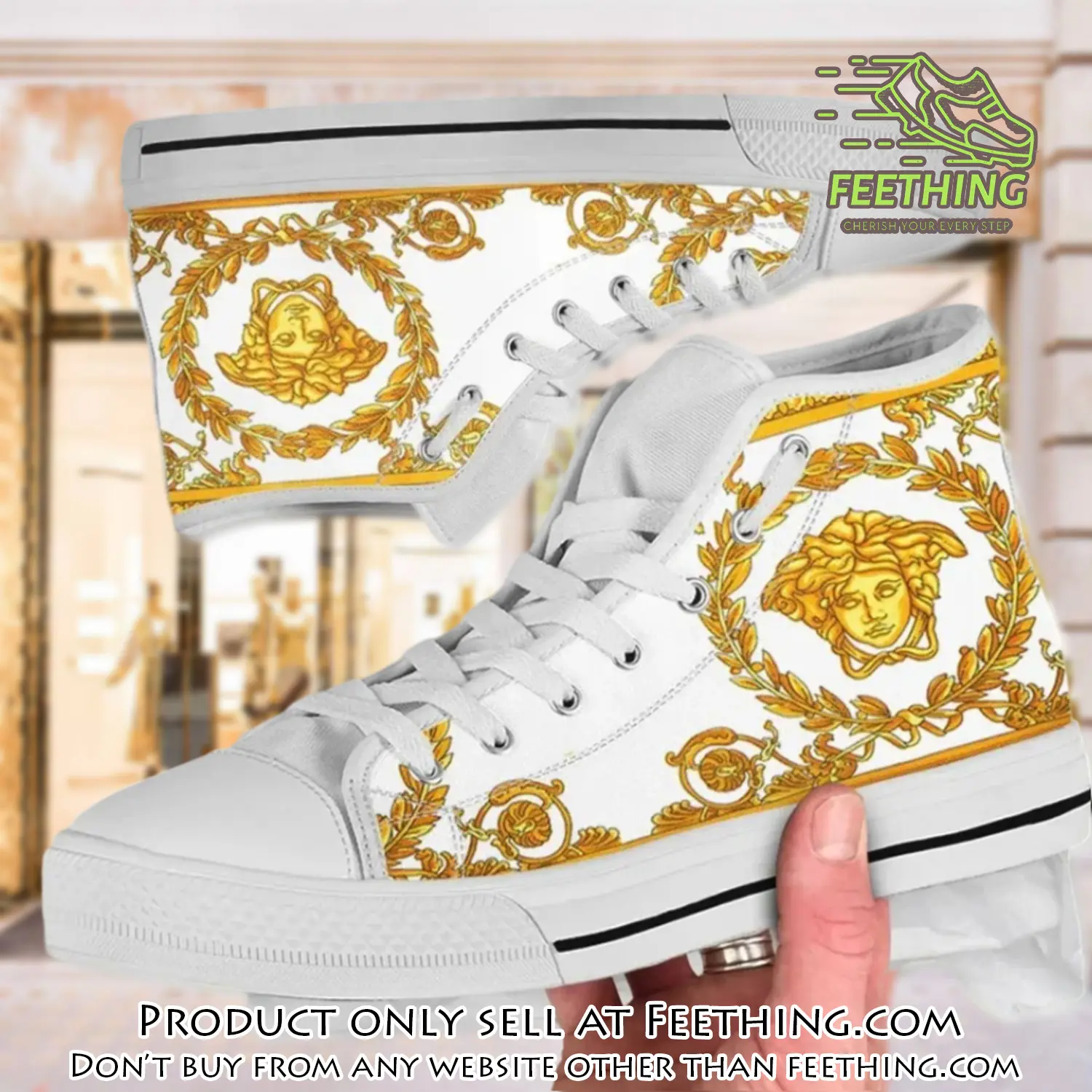 Versace medusa gold white premium high top canvas shoes luxury brand gifts for men women ft3840640
